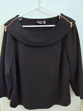 Chico's Black Cowlneck Sweater with Gold Shoulder Zippers